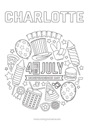 Coloriage personnalisable Mandala Fête Feu d'artifice USA Symboles 4 juillet Instruments de musique Tambour