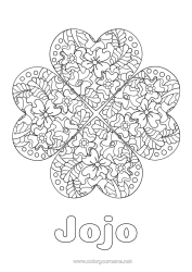 Página de desenho personalizável Flores Mandala Trevo Colorações Complexas Zentangle