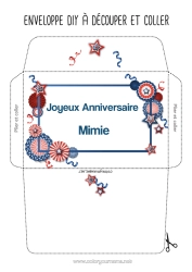 Página de desenho personalizável Aniversário Festa Verão EUA Envelope País 4 de julho Dia do Trabalho Envelope para imprimir Envelope de Embalagem de Presente