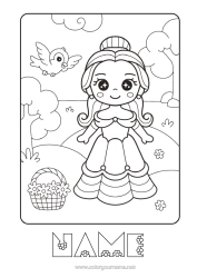 Coloriage personnalisable Kawaii Oiseau Princesse Panier Conte de fées Oiseaux et mammifères volants Dessin animé Princesse célèbre
