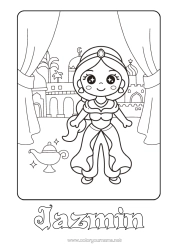 Página de desenho personalizável Kawaii Princesa Conto de Fadas Desenho Animado Princesas famosas