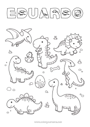 Coloriage personnalisable Kawaii Dinosaures Animal Diplodocus Tyrannosaure Tricératops