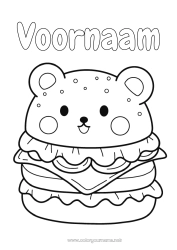 Página de desenho personalizável Fofo Kawaii Comida Desenhos para colorir fáceis Hambúrguer