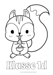Pagina da colorare personalizzabile Kawaii Scoiattolo Animale Animali della foresta Nocciola