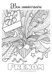 Pagina da colorare personalizzabile Regali Compleanno Mandala Colorazioni complesse Buon compleanno (francese) Messaggio