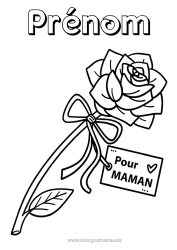 Página de desenho personalizável Flores Mamãe Feliz Aniversário Eu te amo Rosa