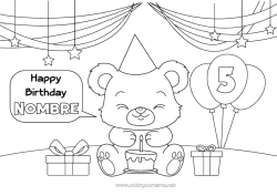 Coloriage personnalisable Gâteau Cadeaux Anniversaire Animal Ourson Joyeux anniversaire (français) Message Age fêté personnalisable Animaux de la forêt