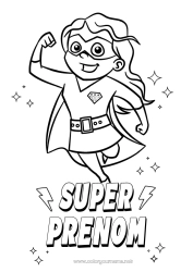 Coloriage personnalisable Maman Fille Héros Soeur Ami, Amie Nounou Badge super
