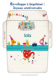 Coloriage personnalisable Anniversaire Enveloppe Joyeux anniversaire (français) Message Enveloppe à imprimer