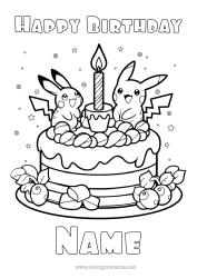 Página de desenho personalizável Bolo Aniversário Pokemon Manga Feliz aniversário (francês) Mensagem Desenho Animado