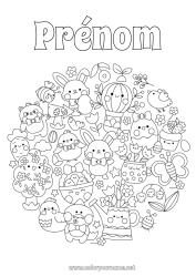 Pagina da colorare personalizzabile Mandala Kawaii Primavera Coniglio Uova di Pasqua Pasqua Simboli Animali della foresta