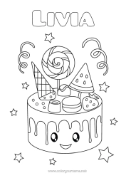 Coloriage personnalisable Bonbons Gâteau Kawaii Gourmandises, sucreries Sucette Chamallows, guimauves Macaron