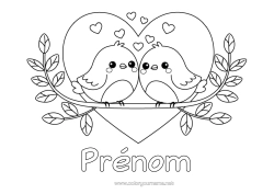 Coloriage personnalisable Coeur Oiseau Je t'aime Animal Saint valentin Oiseaux et mammifères volants