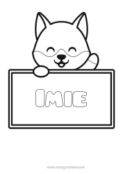 Coloriage personnalisable Loup Mignon Kawaii Animal Coloriages faciles Animaux de la forêt Pancarte