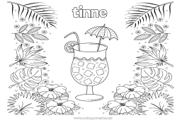 Coloriage personnalisable Fleurs Été Feuilles Boisson Cocktail