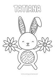Página de desenho personalizável Flores Primavera Coelho Animal Animais da floresta
