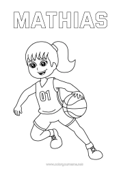 Coloriage personnalisable Sport Fille Basketball Sports d'équipe
