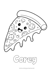 Coloriage personnalisable Kawaii Nourriture Pizza Fromage
