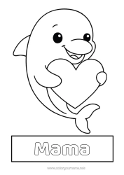 Anpassbare Malvorlage Herz Kawaii Tier Delfin Einfache Ausmalbilder Meeres- oder Wasserlebewesen Etikett Heftumschläge