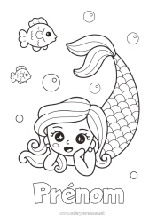 Coloriage personnalisable Mignon Kawaii Mer Sirène