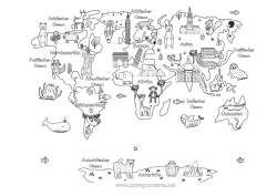 Coloriage personnalisable Animal Géographie Carte du monde Monument Voyage de lutin farceur Carte tour du monde des lutins farceurs
