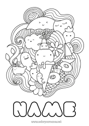 Página de desenho personalizável Fofo Kawaii Comida Guloseimas, doces Sorvete
