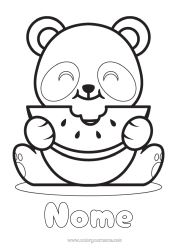 Coloriage personnalisable Kawaii Animal Panda Fruits Coloriages faciles Autres animaux du monde Pastèque