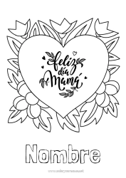 Anpassbare Malvorlage Blumen Herz Mama Frohes Fest Großes Herz