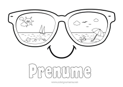 Página de desenho personalizável Verão Sol Praia Desenhos para colorir fáceis Guarda-sol Óculos Smiley Óculos de sol