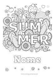 Coloriage personnalisable Mandala Été Arc en ciel Palmier Gourmandises, sucreries Glace Symboles Tong