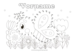 Coloriage personnalisable Fleurs Printemps Papillon Activités enfants Animal Points à relier Insectes Nombres à Relier