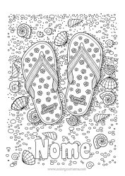 Coloriage personnalisable Mandala Vacances Été Plage Mer Coquillages Tong Coloriages complexes Animaux marins ou aquatique