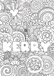Pagina da colorare personalizzabile Fiori Cuore Nome decorato Colorazioni complesse Zentangle Sfondo decorativo Spirale