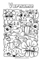 Pagina da colorare personalizzabile Mostro Kawaii Serpente Rettili