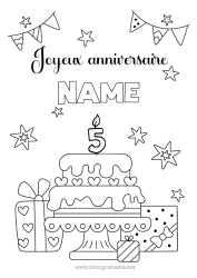 Página de desenho personalizável Bolo Coração Festa Feliz aniversário (francês) Mensagem Idade comemorada personalizável Bolo de aniversário
