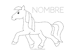 Página de desenho personalizável Cavalo Atividades para Crianças Animal Desenhos para colorir fáceis Rastreie e Pinte Animais de fazenda