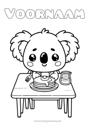 Coloriage personnalisable Kawaii Animal Chandeleur Crêpes Koala Autres animaux du monde Animaux d’Australie
