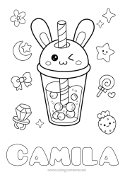 Página de desenho personalizável Kawaii Chá Bebida Refrigerante Chá de bolhas