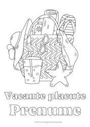 Coloriage personnalisable Vacances Été Chapeau Maîtresse/Maître Nounou Boisson Symboles Tong Étoile de mer Animaux marins ou aquatique Métiers de l'éducation Limonade