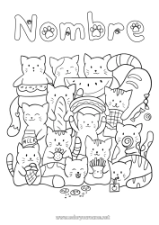 Coloriage personnalisable Chat Kawaii Nourriture Animal Chiens et chats