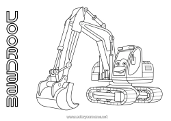 Coloriage personnalisable Véhicules Pelleteuse Engins de chantier Métiers du chantier