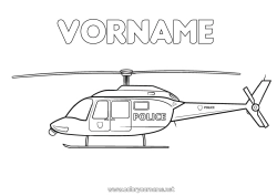 Coloriage personnalisable Véhicules Police Hélicoptère Véhicules de police Véhicules aériens Véhicules de secours et d'urgence Policier, gendarme Métiers de la Sécurité