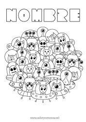 Coloriage personnalisable Mandala Kawaii Espace Extraterrestre