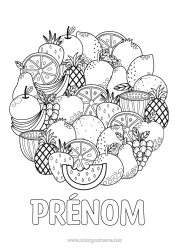 Coloriage personnalisable Mandala Nourriture Ananas Fruits Coloriages complexes Fraise Pastèque Banane