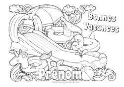 Coloriage personnalisable Licorne Été Jouets Dragons, licornes et animaux fantastiques Parasol Bouée Jeux et jouets Piscine Jeux de plein air Toboggan