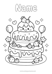 Coloriage personnalisable Gâteau Kawaii Cerise Fruits Fraise