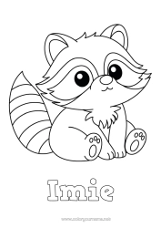 Coloriage personnalisable Mignon Kawaii Animal Animaux de la forêt Raton laveur
