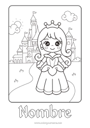 Página de desenho personalizável Castelo Kawaii Princesa Conto de Fadas Desenho Animado Princesas famosas