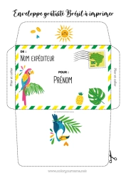 Página de desenho personalizável Pássaro Verão Animal Papagaio Envelope Abacaxi País Brasil Pássaros e mamíferos voadores Envelope para imprimir Viagem do Elfo de Natal Envelope para correspondência do duende de Natal