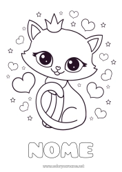Página de desenho personalizável Fofo Coração Gato Animal Coroa Cães e gatos
